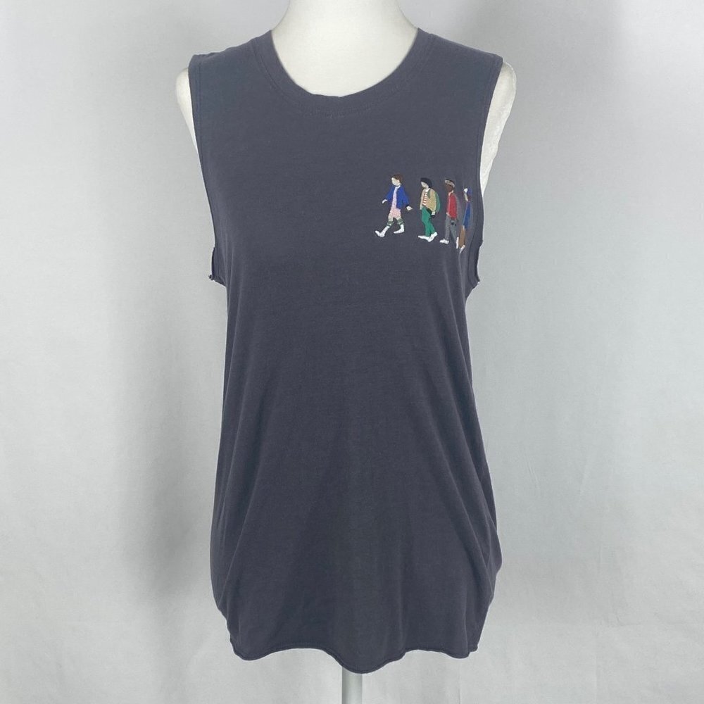 Stranger Things Women’s Muscle T Tank Embroidered S Soft Black